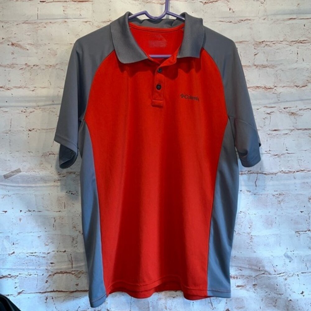 Columbia men’s medium polo shirt color block red grey short sleeve